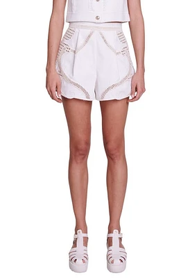 maje Ipiany Flat Front Crochet Trim Cotton Shorts Ecru at Nordstrom,