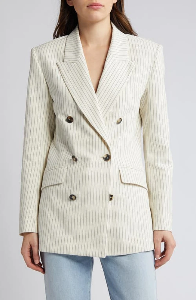 FRAME Pinstripe Double Breasted Cotton & Linen Blazer Cream Multi at Nordstrom,