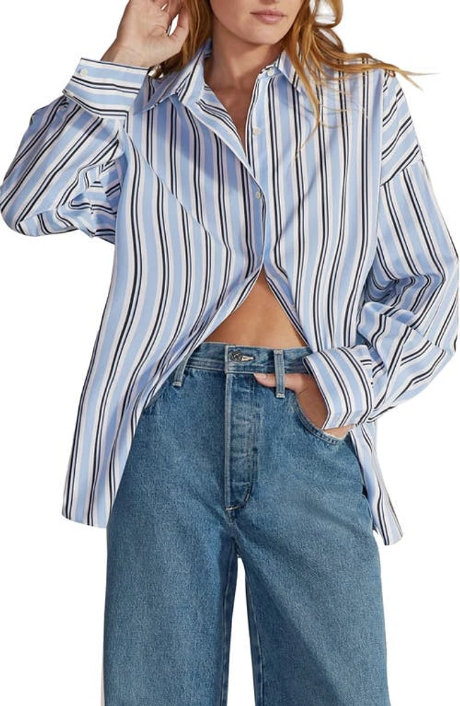 Favorite Daughter The Ex-Boyfriend Stripe Cotton Shirt Light Blue at Nordstrom,