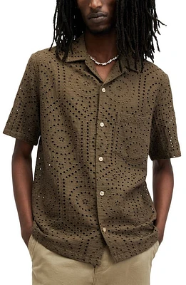 AllSaints Pueblo Pointelle Camp Shirt in Ash Khaki Green at Nordstrom, Size Medium