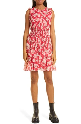 JASON WU Iris Print Smocked Waist Silk Chiffon Dress in Hibiscus at Nordstrom, Size 2