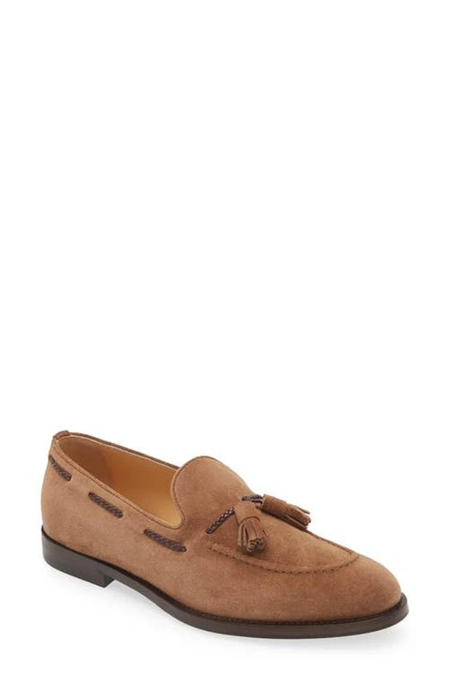 Brunello Cucinelli Tassel Detail Suede Loafer C8831 Castagna at Nordstrom,