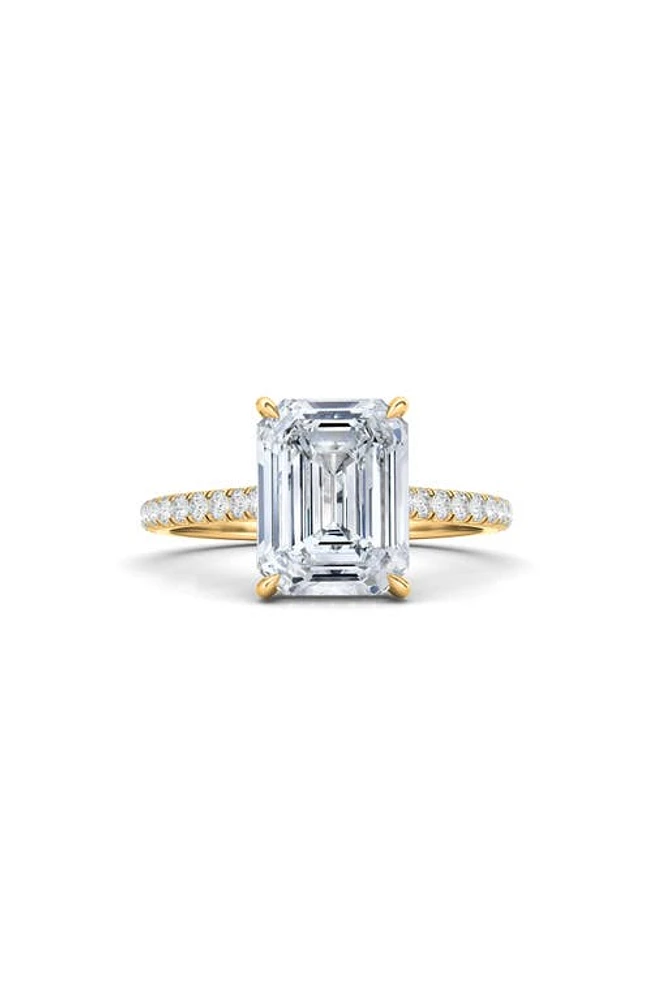 HauteCarat Emerald Cut Lab Created Diamond & Pavé 18K Gold Ring in 18K Gold at Nordstrom