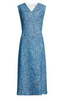 Emilia Wickstead V-Neck Tweed Midi Dress Blue at Nordstrom, Us