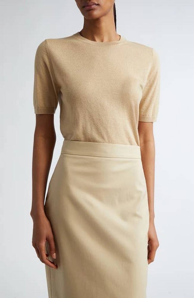 Max Mara Warren Short Sleeve Silk & Cashmere Crewneck Sweater Ecru at Nordstrom,