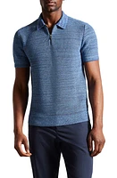 Ted Baker London Blossam Textured Quarter Zip Polo Sweater Blue at Nordstrom,