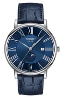 Tissot T-Classic Carson Premium Moonphase Leather Strap Watch, 40mm in Blue at Nordstrom