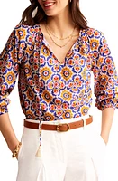 Boden Serena Print Tie Neck Top Gold Mosaic Bloom at Nordstrom,