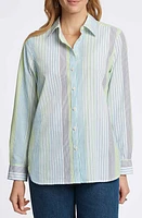 Foxcroft Relaxed Variegated Stripe Seersucker Button-Up Shirt Blue Multi at Nordstrom