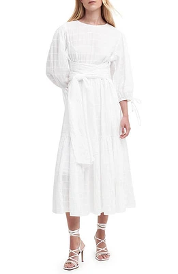 Barbour Kelburn Puff Sleeve Stretch Cotton Midi Dress White at Nordstrom, Us