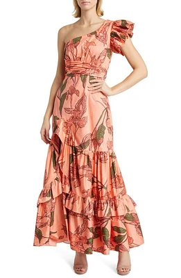 Hutch Pria Floral One-Shoulder Stretch Cotton Cocktail Dress Peach Delicate Outline at Nordstrom,