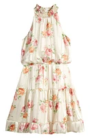 Ava & Yelly Kids' Crinkle Chiffon Tiered Dress Ivory Floral at Nordstrom,