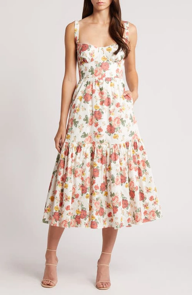 HOUSE OF CB Elia Floral Sweetheart Neck Sundress Rose Print at Nordstrom,