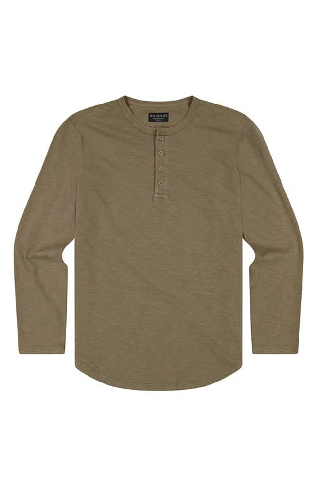 Goodlife Sun-Faded Long Sleeve Slub Scallop Henley in Timber at Nordstrom, Size Medium