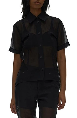 Helmut Lang Sheer Button-Up Shirt in Black at Nordstrom, Size X-Small