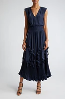 Ramy Brook Jacqueline Floral Pleated Dress in Navy at Nordstrom, Size X-Large