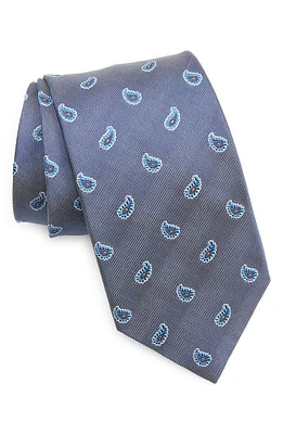 David Donahue Neat Stripe Paisley Silk & Cotton Tie in Navy at Nordstrom