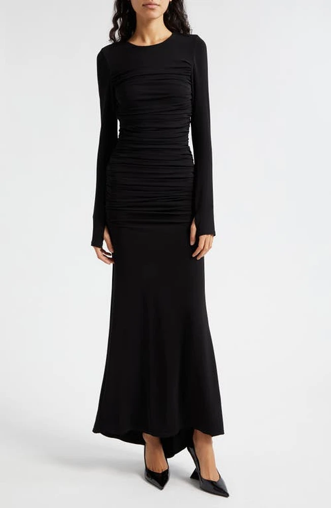 Alice + Olivia Katherina Ruched Long Sleeve Maxi Dress Black at Nordstrom,