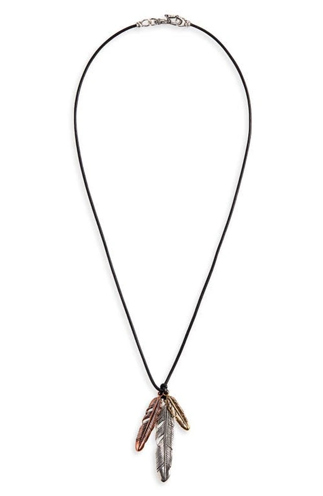 John Varvatos Mixed Feather Pendant Necklace in Metallic Gold at Nordstrom