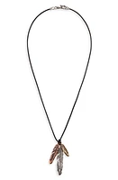 John Varvatos Mixed Feather Pendant Necklace in Metallic Gold at Nordstrom