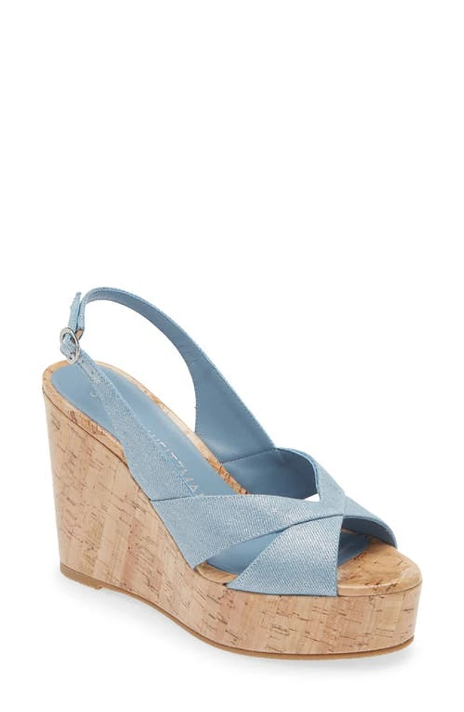 Stuart Weitzman Carmen Wedge Sandal Silver Metallic Denim Ph at Nordstrom,