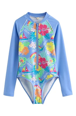 Little Bird Long Sleeve Rashguard Swimsuit Purple at Nordstrom,