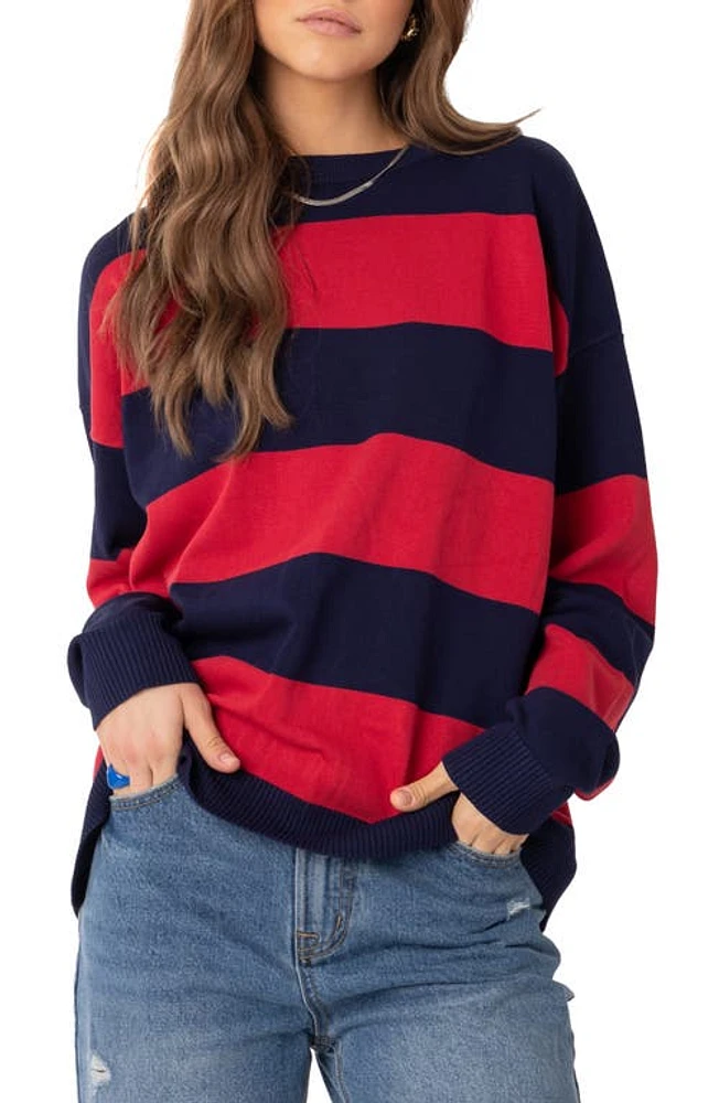 EDIKTED Logan Stripe Oversize Sweater in Red at Nordstrom, Size Medium