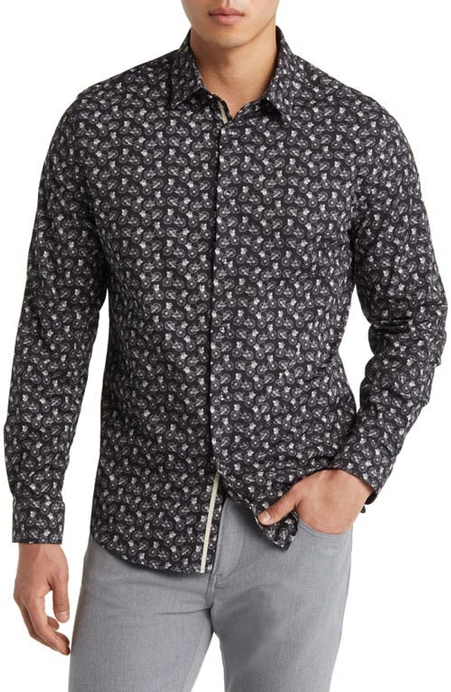 Stone Rose Bicycle Print Stretch Cotton Button-Up Shirt Black at Nordstrom,