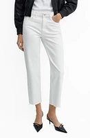 MANGO Blanca Raw Hem Mid Rise Crop Straight Leg Jeans White at Nordstrom,