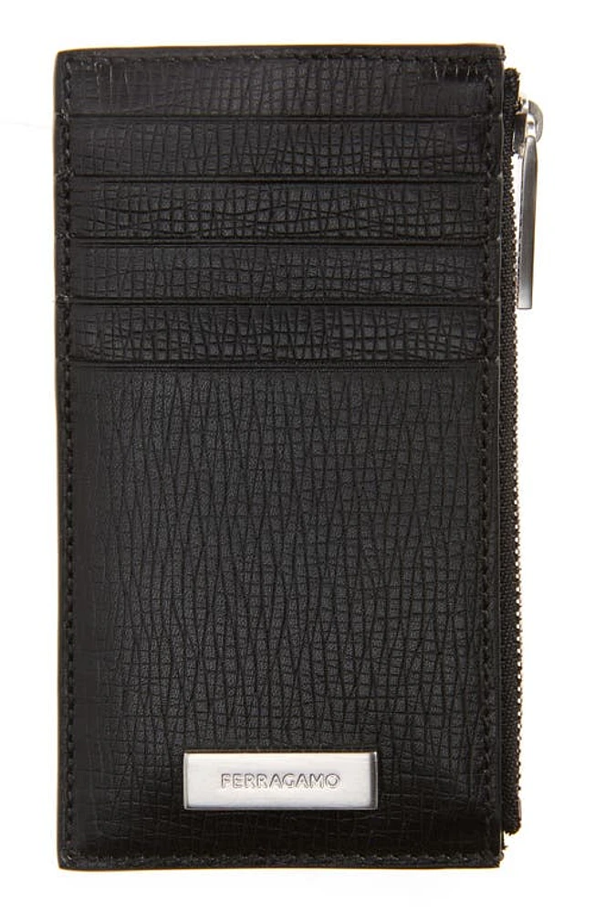 FERRAGAMO New Revival Logo Plaque Leather Card Holder in Nero Nero at Nordstrom