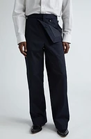 Bottega Veneta Folded Front Detail Cotton Twill Trousers Midnight Blue at Nordstrom, Us