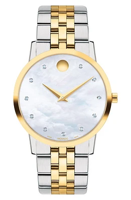 Movado Museum Classic Diamond Bracelet Watch, 33mm in Two Tone at Nordstrom