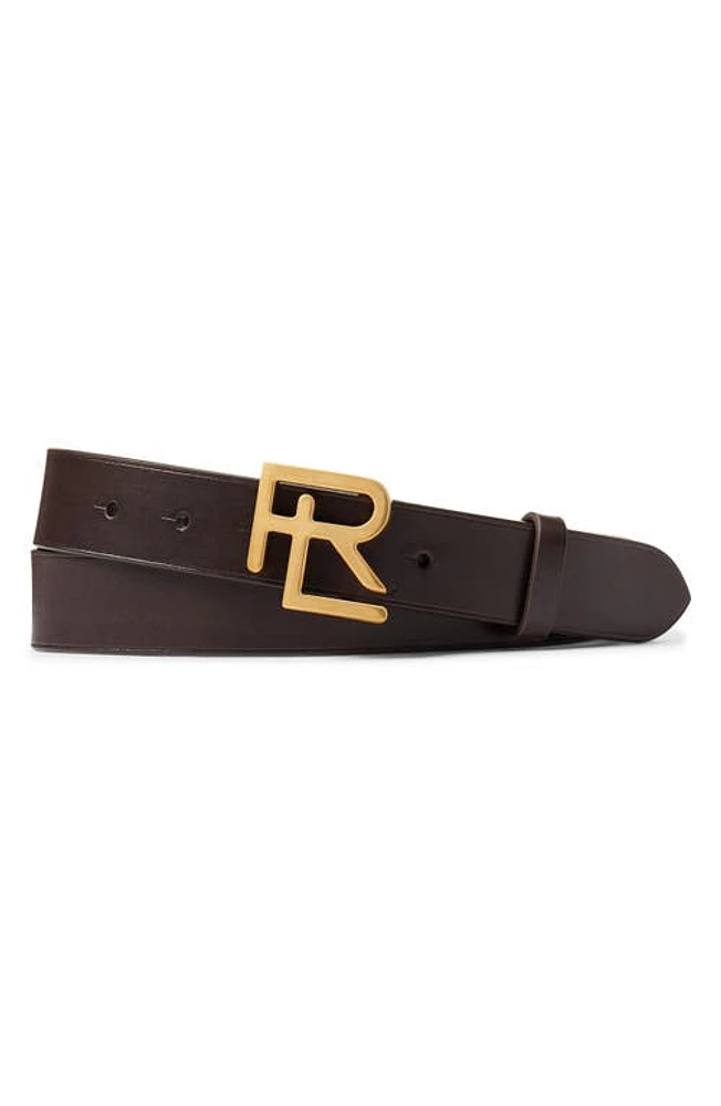 Ralph Lauren Purple Label Monogram Buckle Leather Belt in English Brown at Nordstrom, Size 32