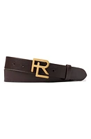 Ralph Lauren Purple Label Monogram Buckle Leather Belt in English Brown at Nordstrom, Size 32