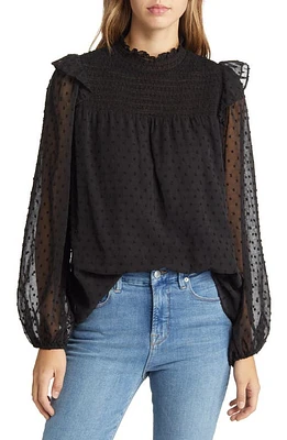 NIKKI LUND Yannis Smocked Clip Dot Blouse Black at Nordstrom,