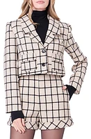 English Factory Windowpane Check Crop Tweed Jacket Beige/Black at Nordstrom,