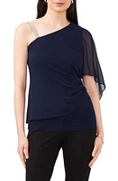 Chaus Rhinestone Strap Overlay One-Shoulder Top Jbs Navy at Nordstrom,