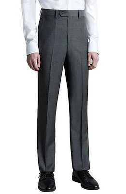 Santorelli Flat Front Wool Herringbone Dress Pants Grey at Nordstrom,