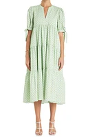 English Factory Geo Print Tiered Cotton Midi Dress Chartreuse at Nordstrom,