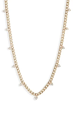 Zoë Chicco 14K Gold Curb Chain Diamond Station Necklace in Yellow Gold at Nordstrom, Size 16