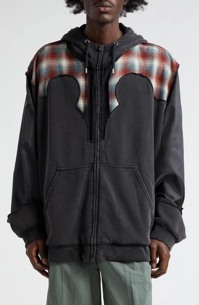 Maison Margiela x Pendleton Décortiqué Zip Front Cotton Hoodie in Washed Black at Nordstrom, Size X-Large