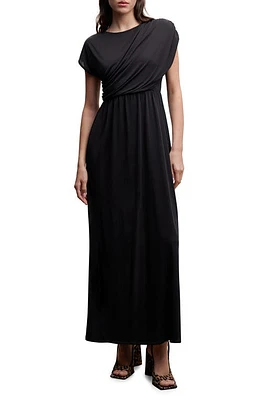 MANGO Drape Front Satin Dress in Black at Nordstrom, Size 2