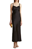 Khaite Joely Empire Waist Satin Dress Black at Nordstrom,