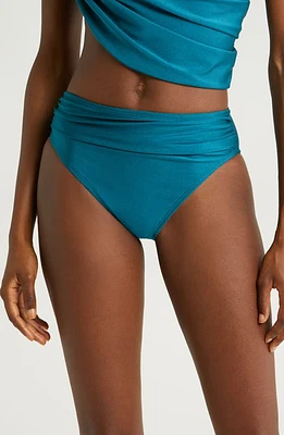 Villa Fresca Draped High Waist Bikini Bottoms Shinny Mare at Nordstrom,