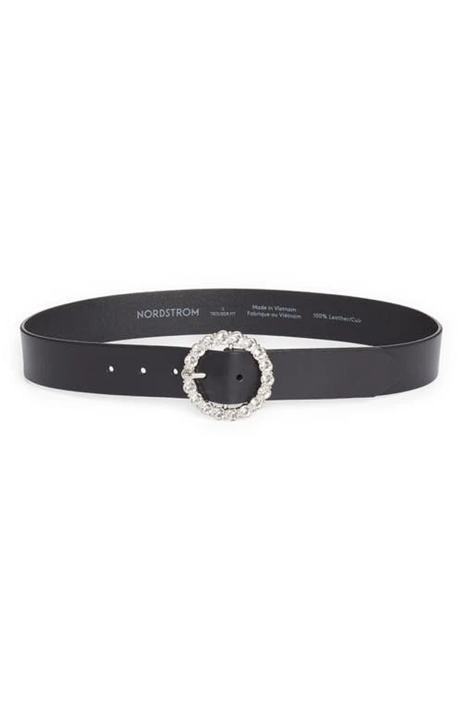 Nordstrom Lila Crystal Buckle Leather Belt Black at Nordstrom,