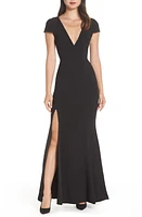 Dress the Population Karla V-Neck Trumpet Gown Black at Nordstrom,