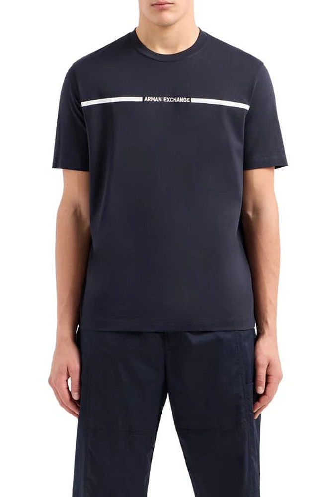 Armani Exchange Embroidered Logo Heavyweight Cotton Jersey T-Shirt Deep Navy at Nordstrom,