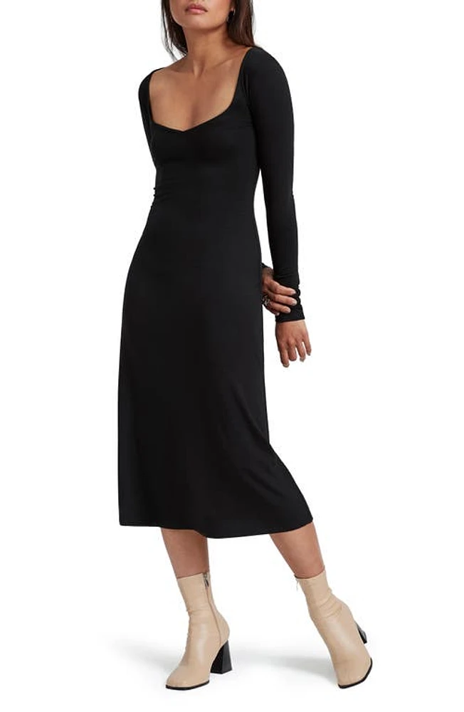 Marcella Hamptons Long Sleeve Jersey Midi Dress Black at Nordstrom,