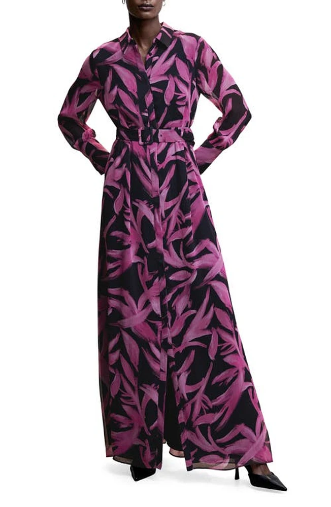 MANGO Long Sleeve Leaf Print Dress in Purple/Black at Nordstrom, Size 2