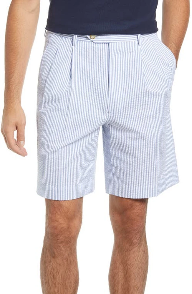 Berle Pleated Seersucker Shorts Light Blue at Nordstrom,